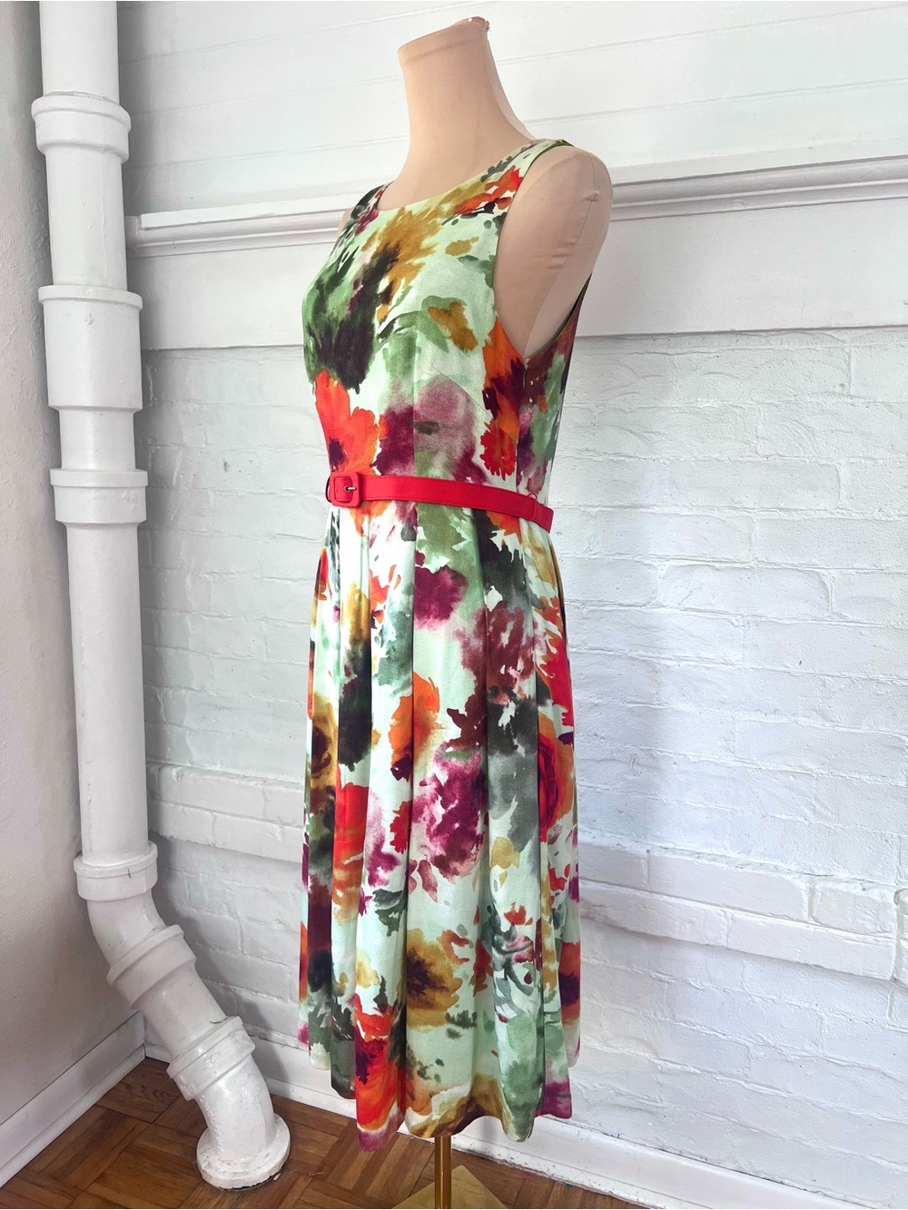 Anthropologie Eva Franco En Plein Air Floral  Pleated Dress Knee Length Size 8 - Picture 5 of 14